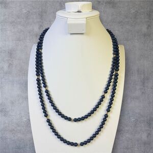 329. Vintage Monet Navy Blue & Gold Tone Beaded Necklace Signed‎